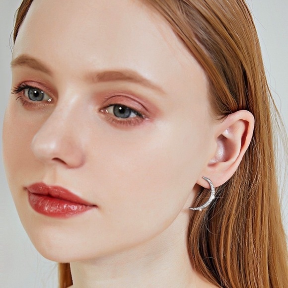 Any 3/$25! Silver Crystal Pave Half Moon Earrings - Picture 3 of 7